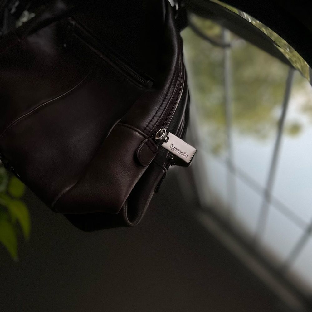 Tignanello Backpack Maroon Black Purse Bag Leather Pockets Red Small Adj… - Picture 8 of 11